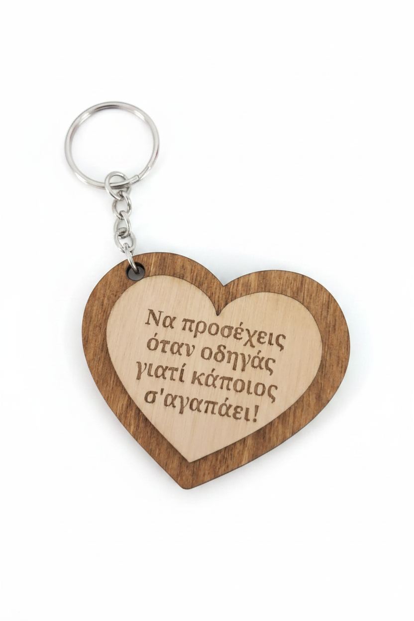 Ξύλινο Μπρελόκ Καρδιά - Λευκό Φόντο