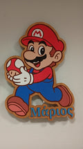 Χειροποίητο Ξύλινο Φωτιστικό Super Mario με Όνομα — Παιδικό Δωμάτιο