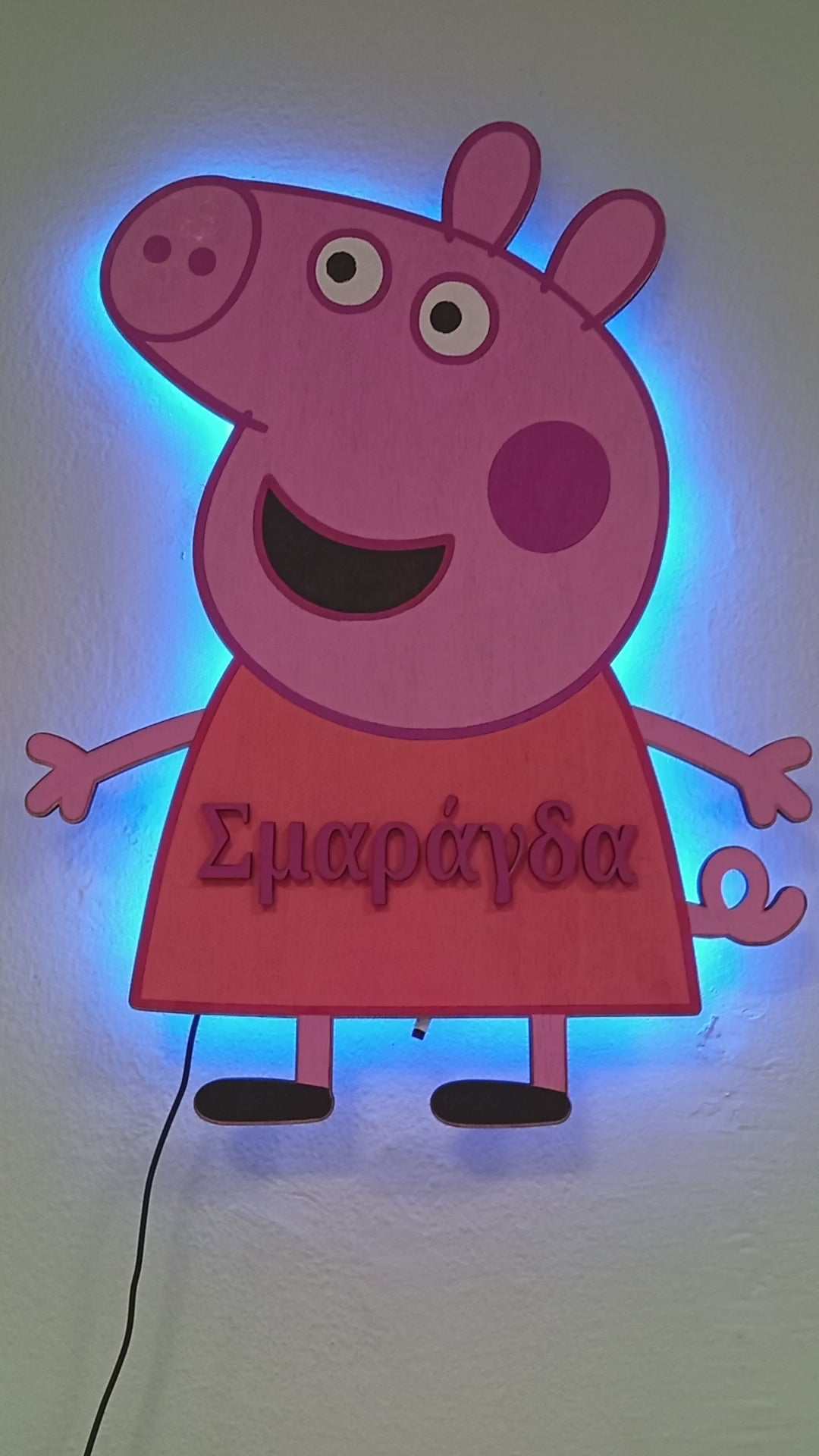 Χειροποίητο Ξύλινο Φωτιστικό Peppa Pig με Όνομα — Παιδικό Δωμάτιο
